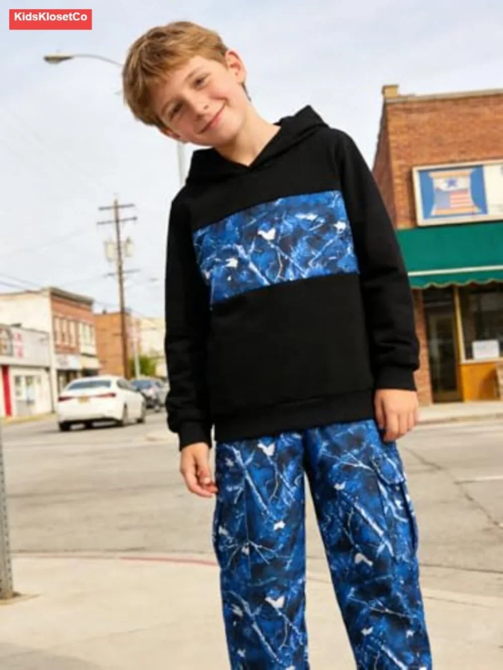 Boys Camo Hoodie & Cargo Pants Outfit Set 5-12Y Cotton Blend